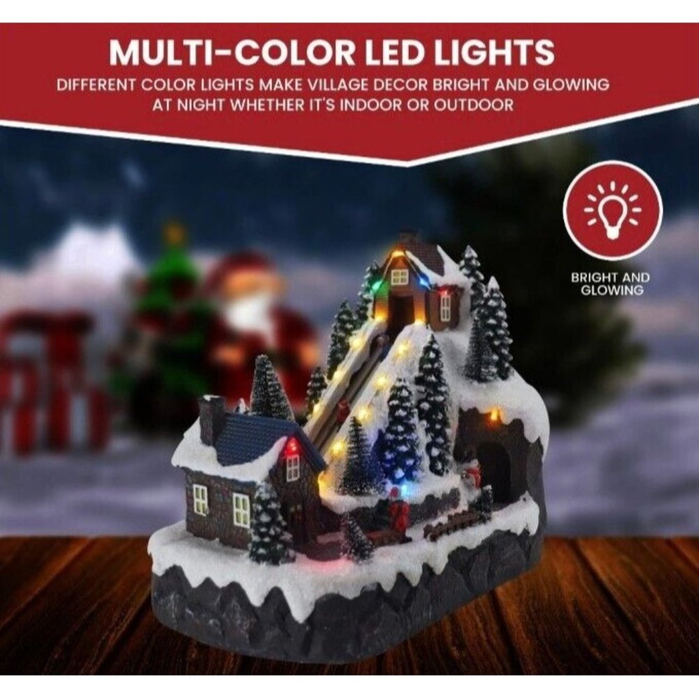 Top Treasures Christmas Village Sledding Down Hill Animated